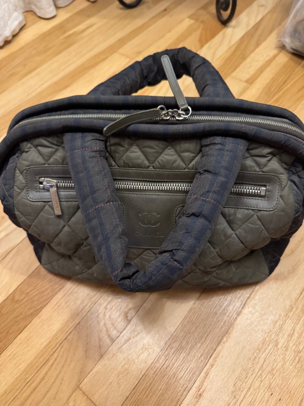 CHANEL Coco Cocoon Green Plaid Nylon/Leather Tote